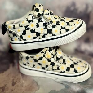 Vans Kids Black and White Floral Checkered Sneakers